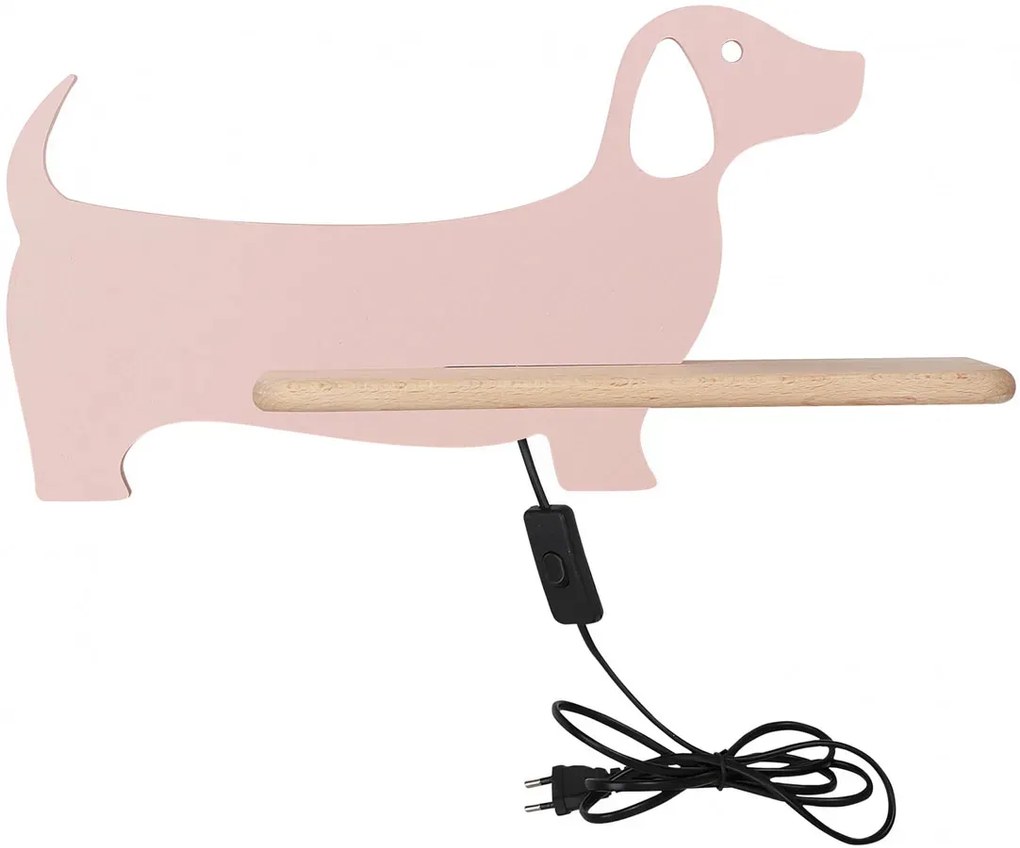 Różowy w kształcie kinkiet dziecięcy pieska z wtyczką F3-K48