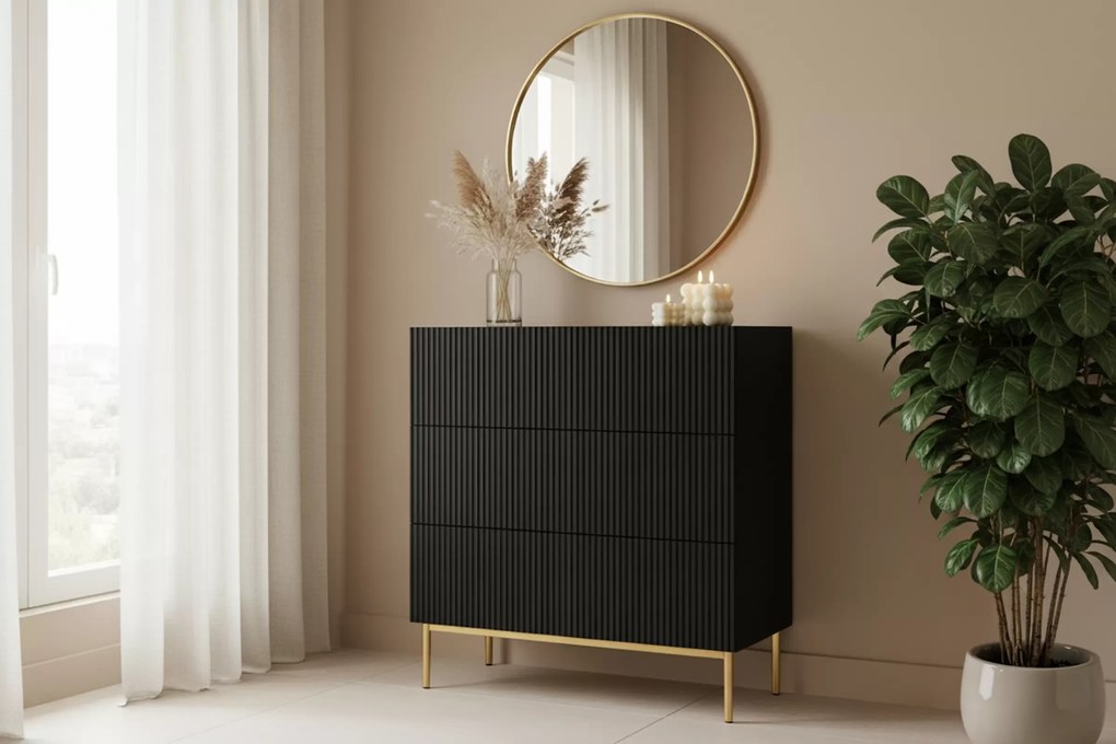 Komoda z szufladami Nicole 100 cm - czarny mat / złote nóżki
