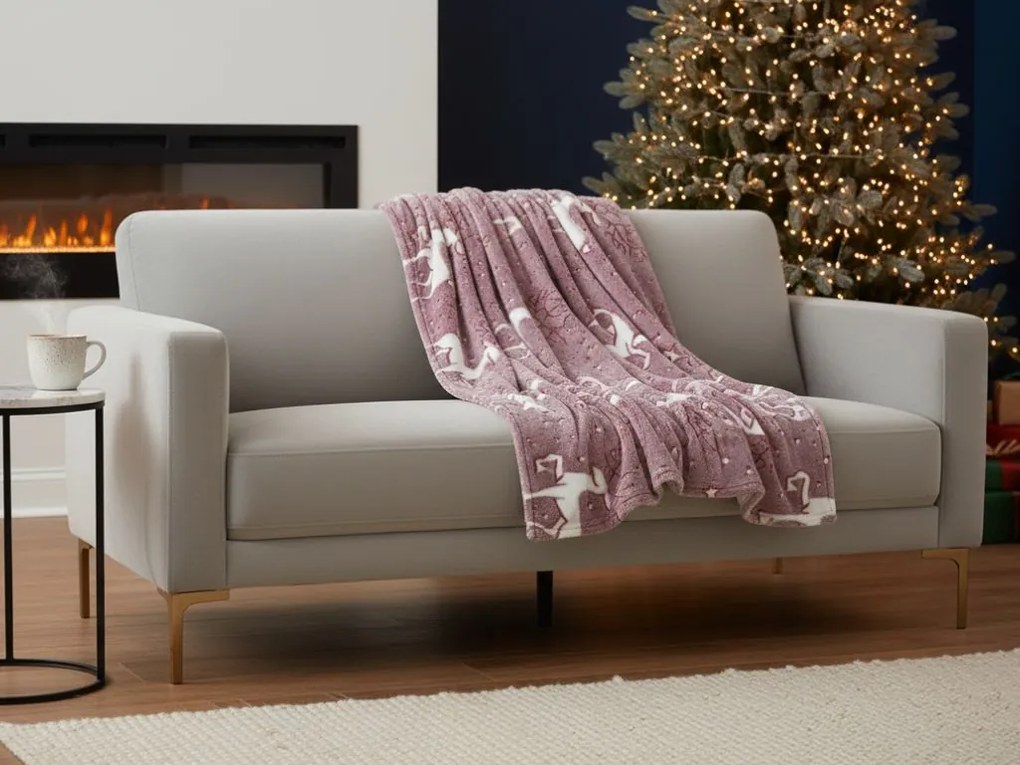 Świecący świąteczny mikropluszowy koc STAR DEER, czerwony Rozmiar: 150 x 200 cm