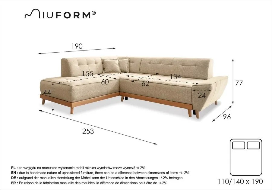 Beżowy rozkładany narożnik Miuform Dazzling Daisy L, lewostronny