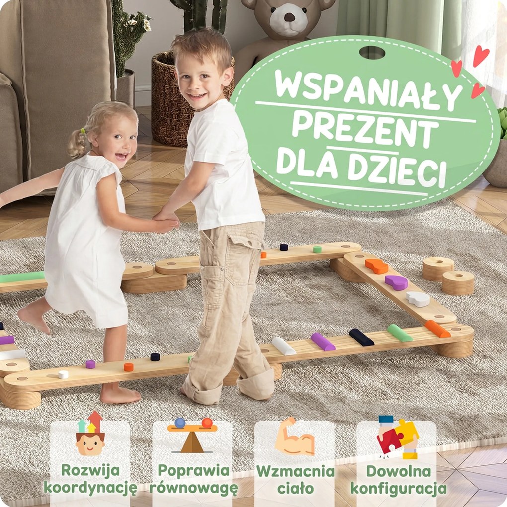 AIYAPLAY Zestaw Belka Balansowa dla Dzieci z Drewna, dla Dzieci 3-8 Lat, Dwustronne Deski do Balansowania dla Zabawnej Koordynacji