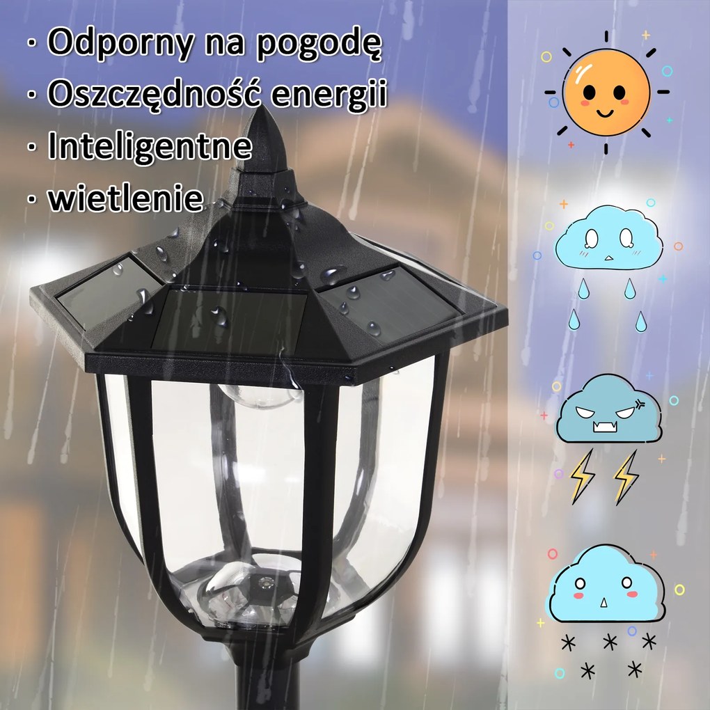 Outsunny lampa ogrodowa LED solarna latarnia ogrodowa czarna stal nierdzewna wysoka 30 60 lumenów | Aosom PL