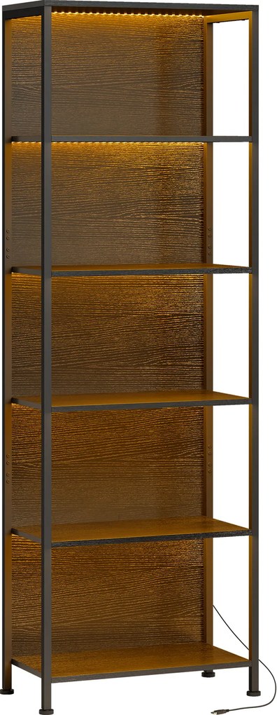 HOMCOM Regał z 5 półkami z LED, 7 kolorów światła, do salonu, 60 x 30 x 179 cm, czarny | Aosom PL