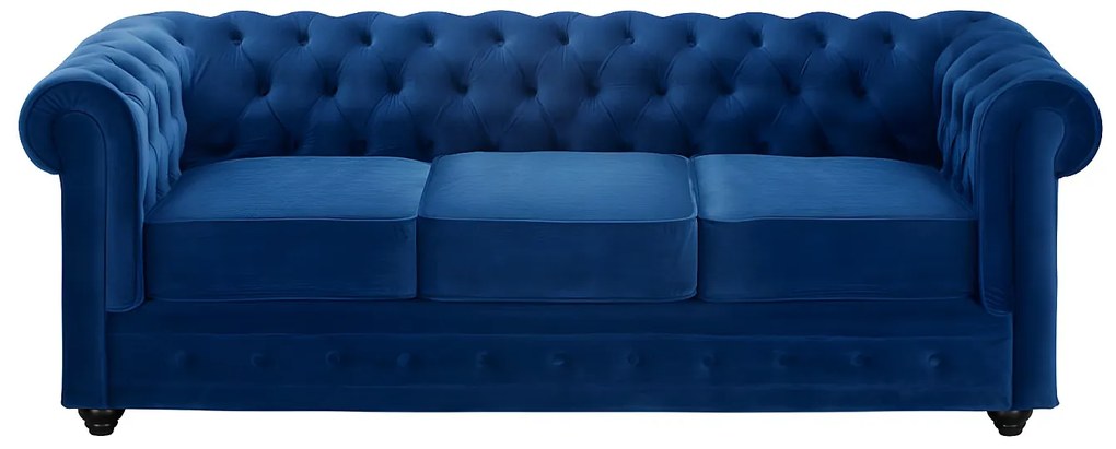 Kanapa 3-osobowa CHESTERFIELD - Welur w odcieniu niebieskim królewskim