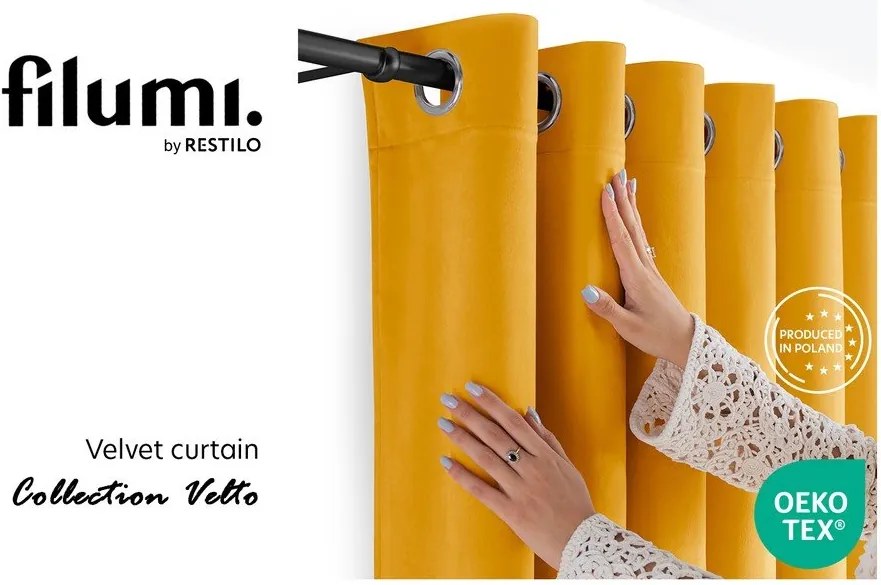 Musztardowa aksamitna zasłona częściowo zaciemniająca (dimout) 530x175 cm Velto – Filumi