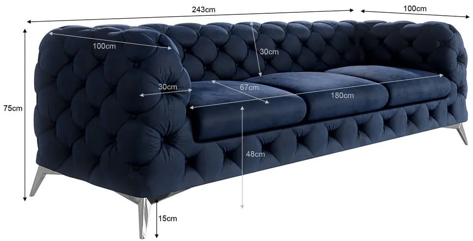 Ciemnoniebieska aksamitna sofa 243 cm Chelsea – Ropez