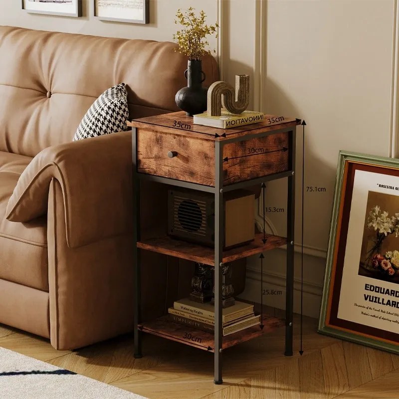 Stolik nocny komoda szafka z szufladą półką retro brąz industrialny loft