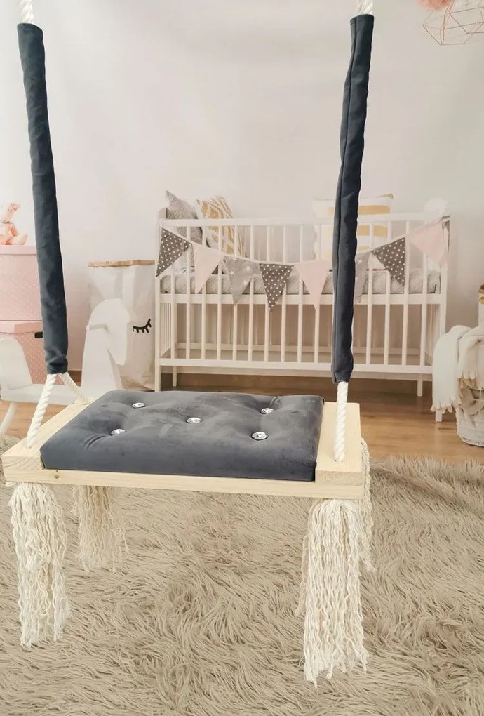 Szara huśtawka dziecięca z kryształkami P4-P52