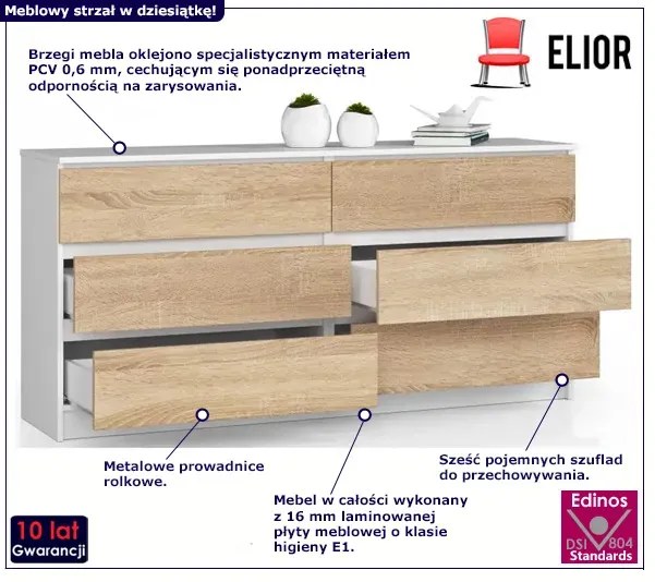 Skandynawska komoda do salonu biały + dąb sonoma - Kali 3X