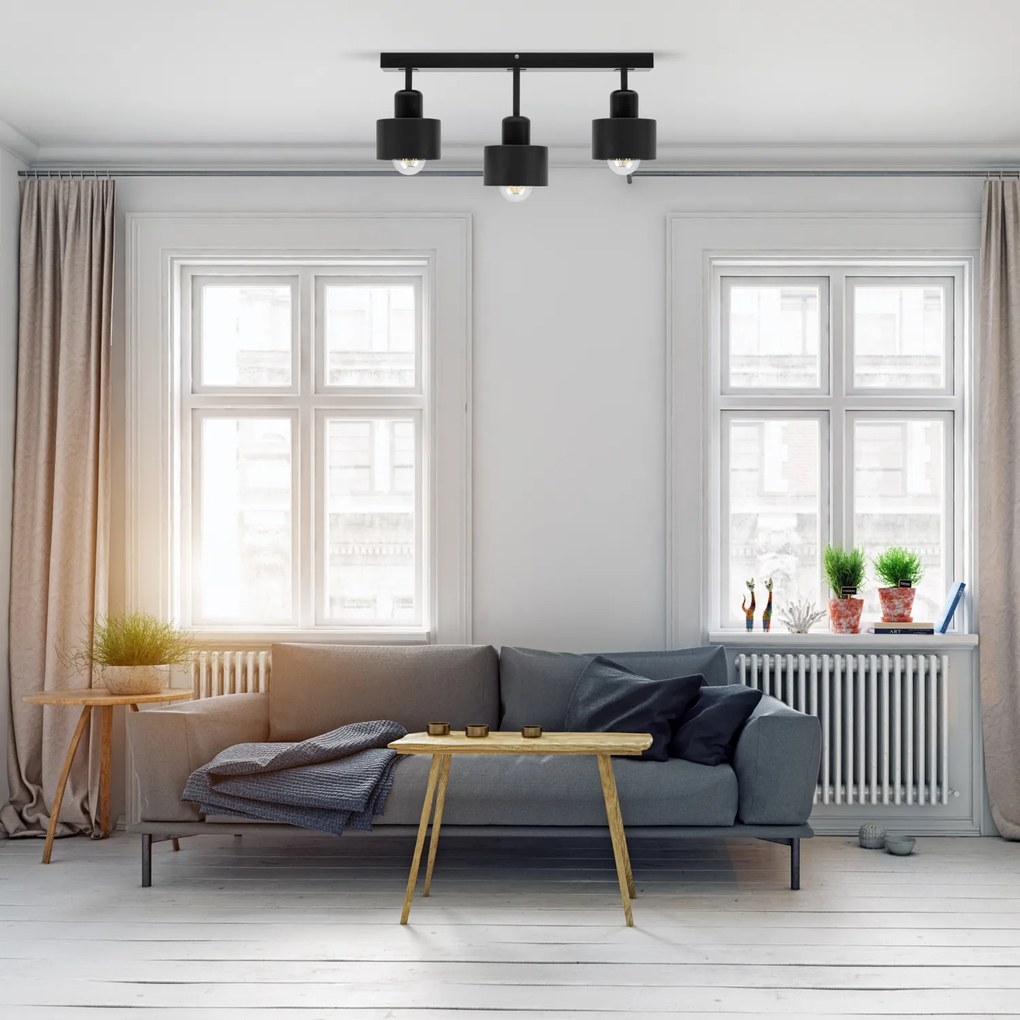 Czarna lampa sufitowa, trzypunktowy spot DSC50x7SC z drewna i metalu E