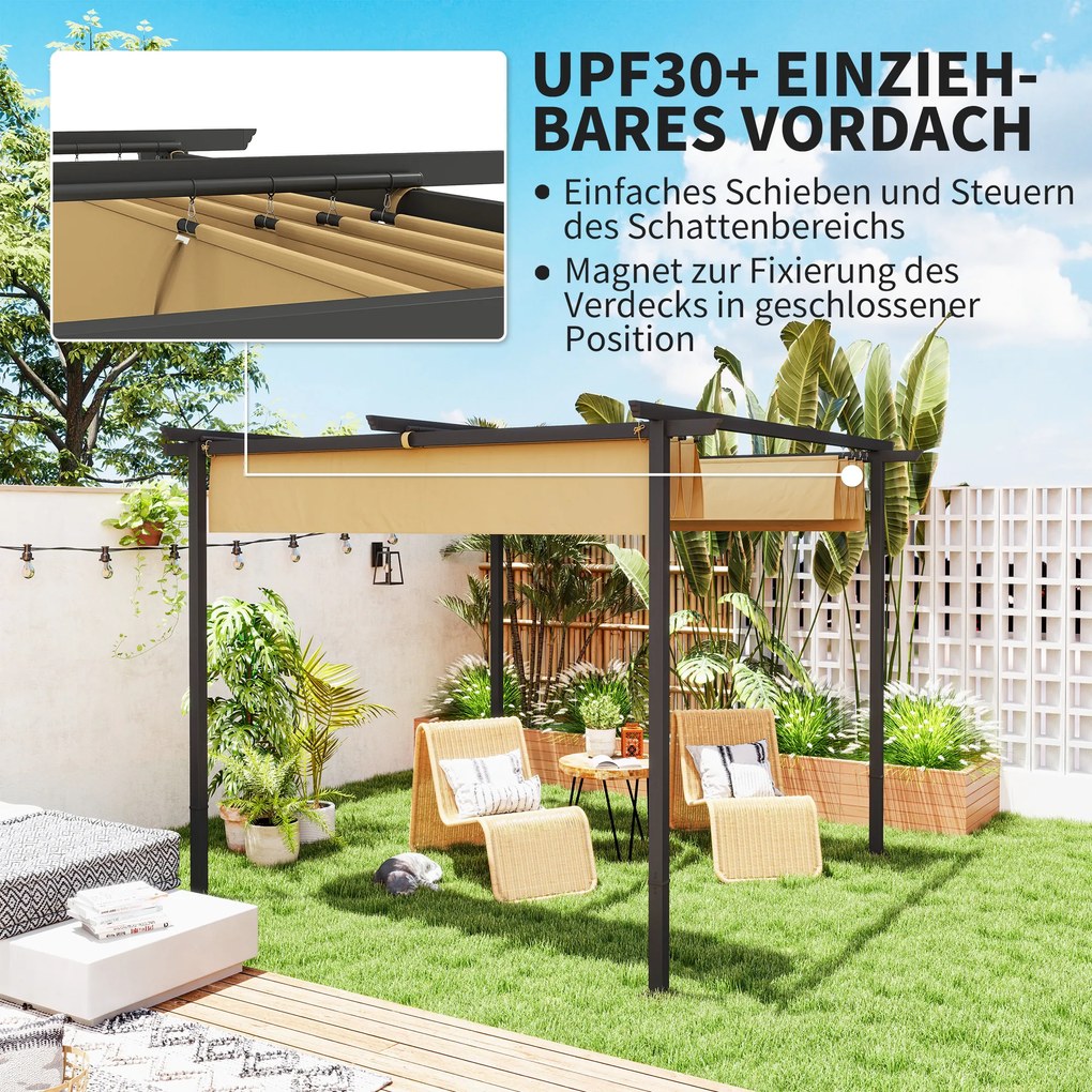 Outsunny Pergola Ogrodowa 3 x 3 m z Regulowanym Dachem, Rama Metalowa, Ochrona UPF30+, Daszek Słoneczny na Werandę, Taras, Beżowy
