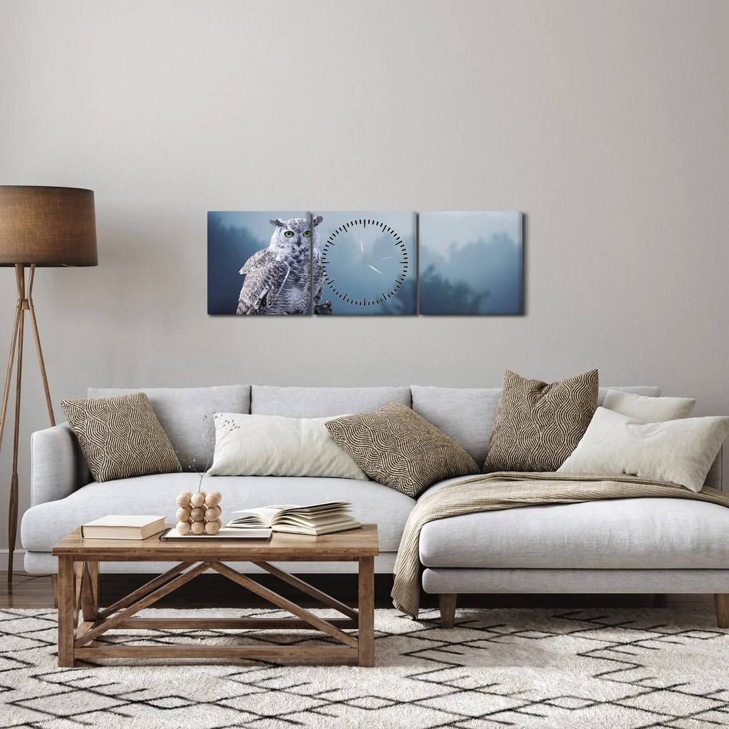 Obraz - Sowa śnieżna (z zegarem) (90x30 cm)