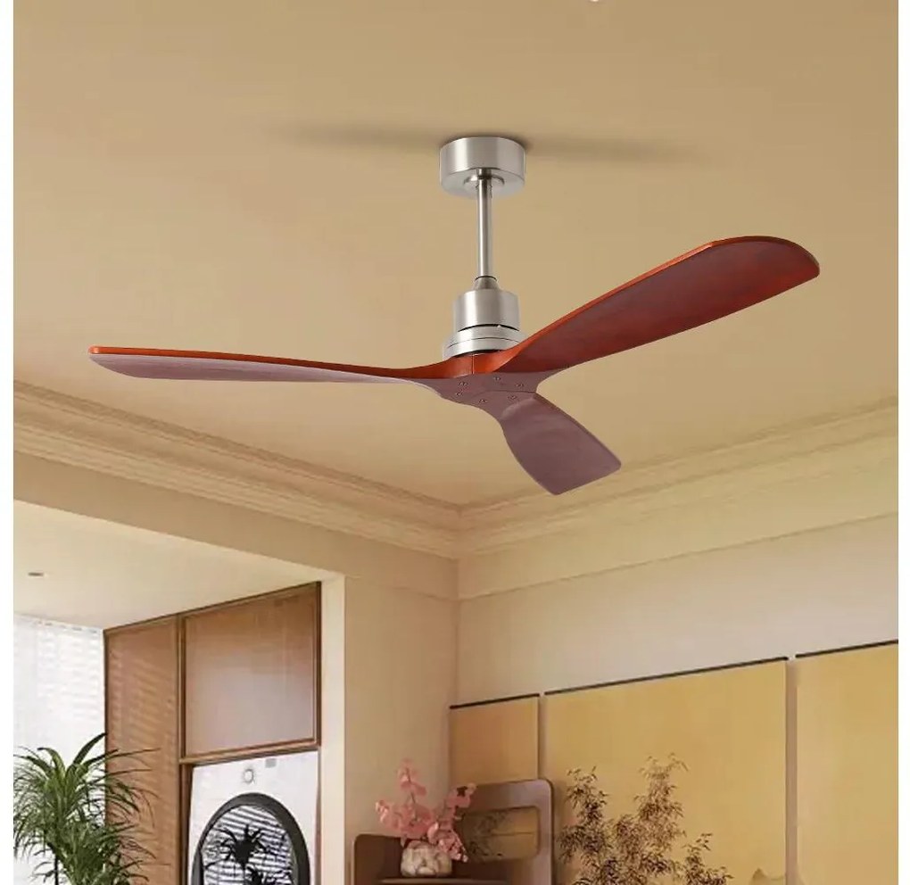 ZEVENTI - Wentylator sufitowy LIONI Wi-Fi Tuya chrom/dąb + pilot