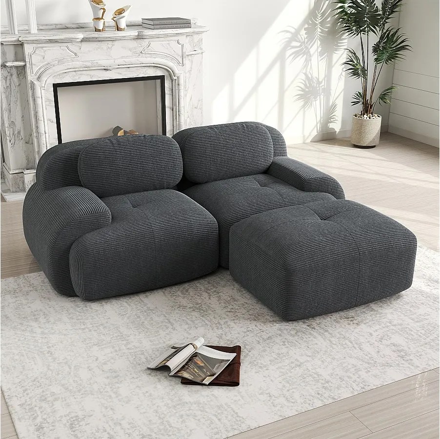 Narożnik z wygiętymi podłokietnikami i tapicerowanym oparciem - szary sztruks