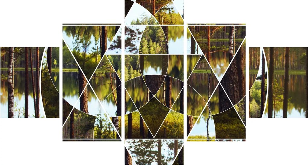 Obraz - Geometryczny kolaż na tle nordyckich lasów (125x70 cm)