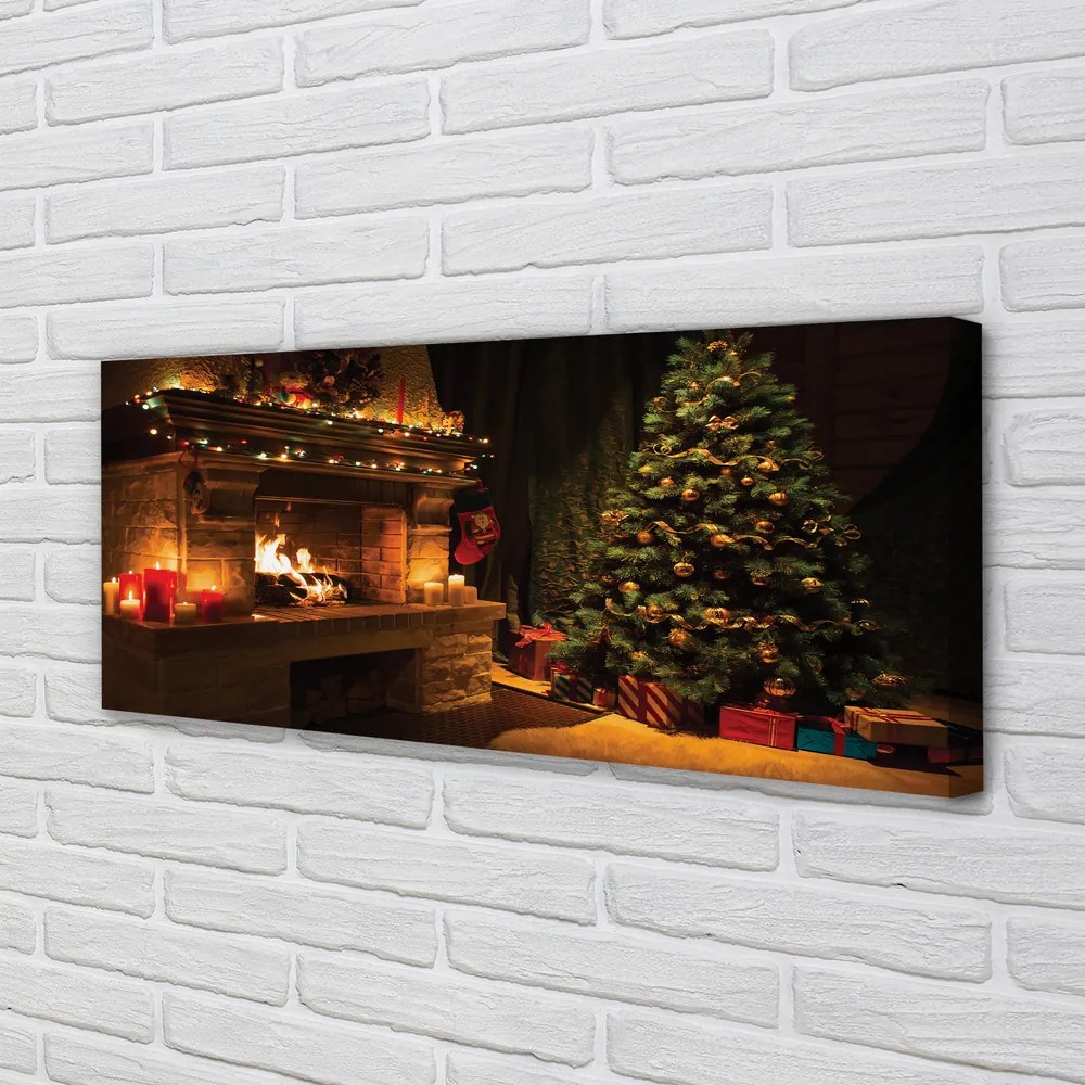 Duży obraz na płótnie Choinka, Kominek, Dekoracje i Prezenty