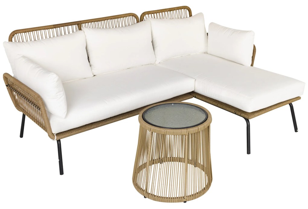 Outsunny 3-cz. zestaw mebli ogrodowych z rattanu PE, 1 narożnikowa sofa, 1 leżanka, w komplecie z poduszkami, odporne na warunki atmosferyczne, kawa + kremowy | Aosom PL
