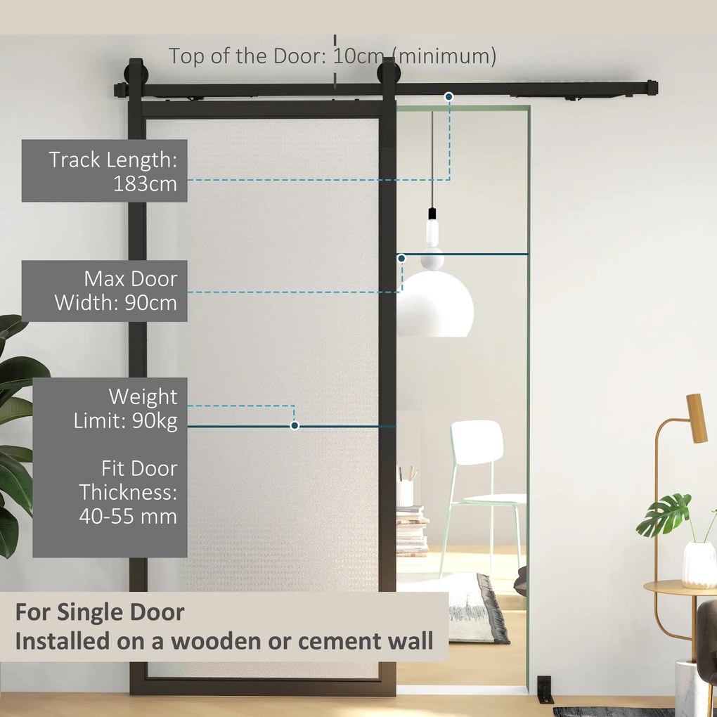 HOMCOM Zestaw do drzwi przesuwnych, ciche i płynne przesuwanie, do ścian drewnianych i betonowych, 183cm, stal, czarny