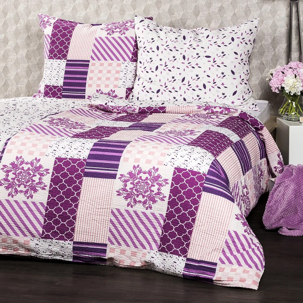 4Home Pościel z kory Patchwork violet, 140 x 220 cm, 70 x 90 cm