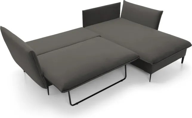 Narożnik GLOSS Prawostronny z funkcją spania, zestaw z poduszkami wolnostojący tkanina RIVIERA 100 Czarny WERSAL