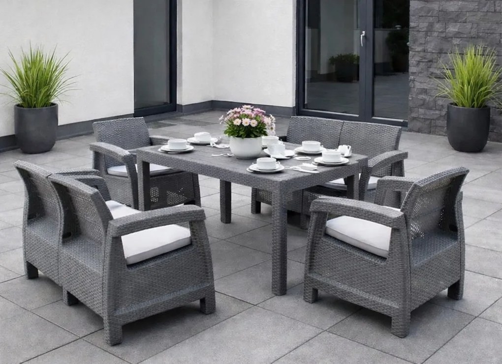 Zestaw mebli ogrodowych 6-osobowy Calisto NC08X2+RT02 ze stołem, szary