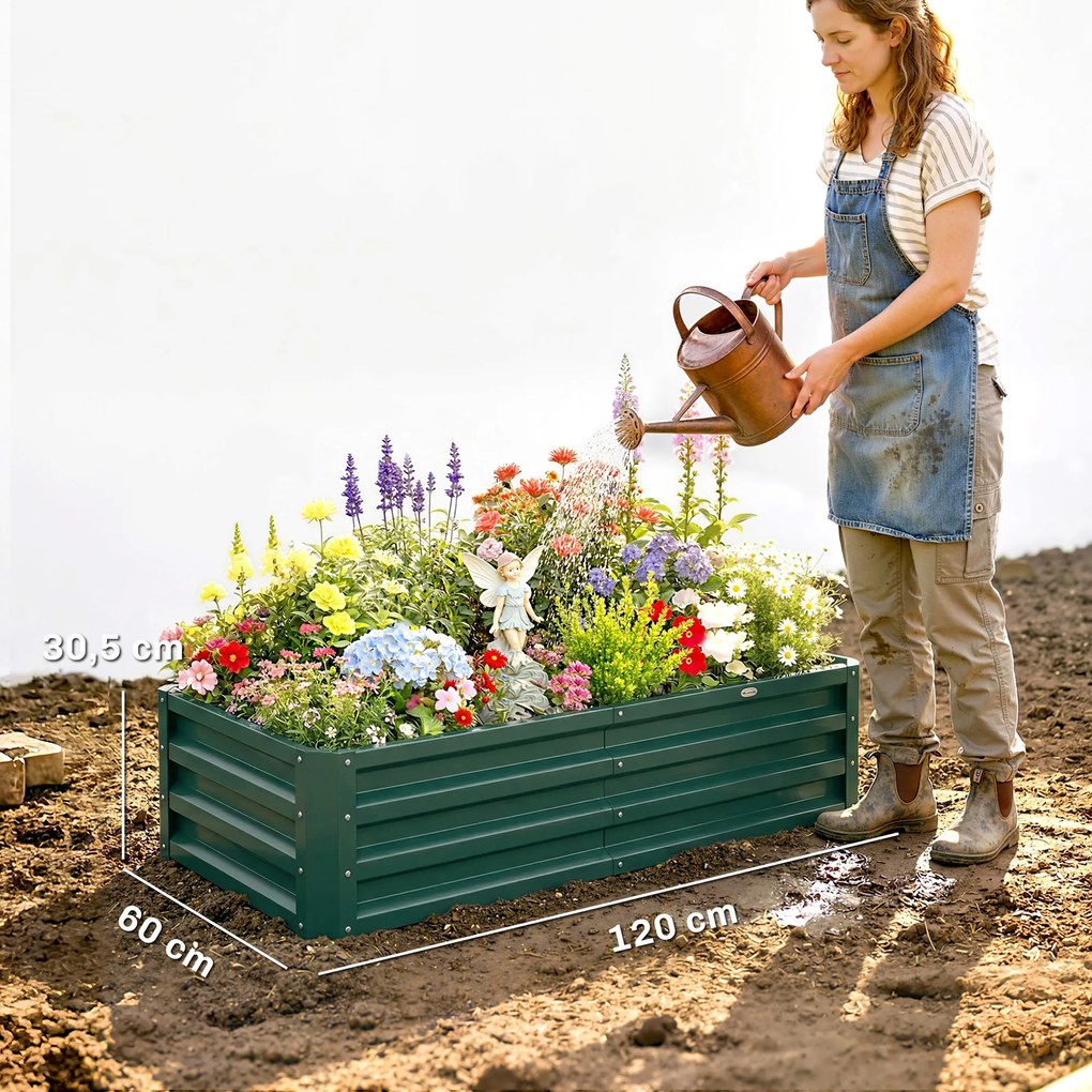 Outsunny Łóżko Ogrodowe Wysokie Zielone 120x60x30,5cm | Aosom PL