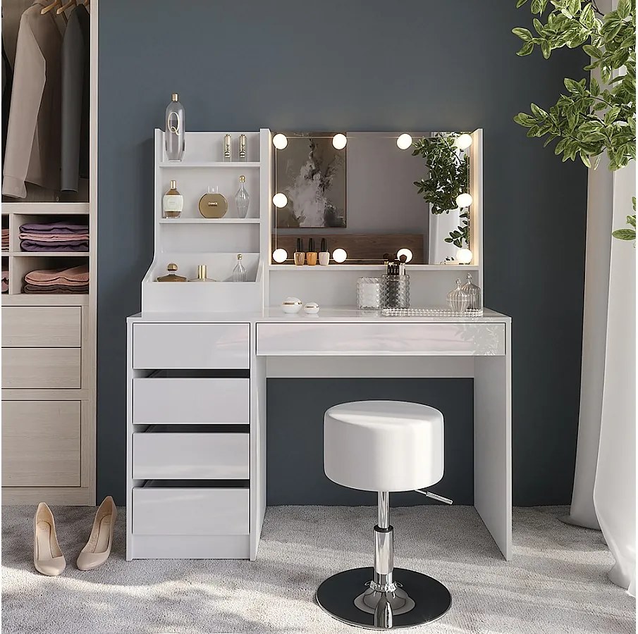 Stół do toalety biały/biały wysoki połysk 119.8x50.1x76 sherry