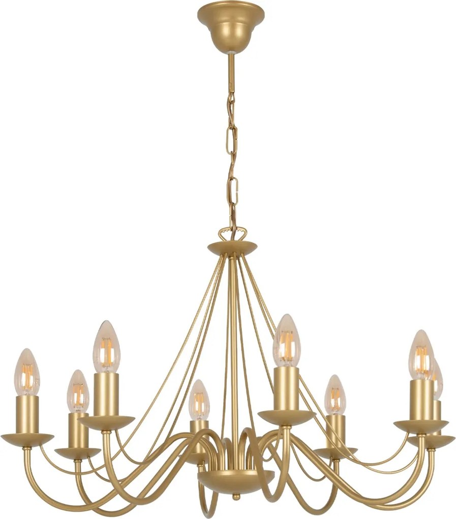 Bartez Gold 8 – żyrandol świecznikowy 8-ramienny Glamour Art Deco