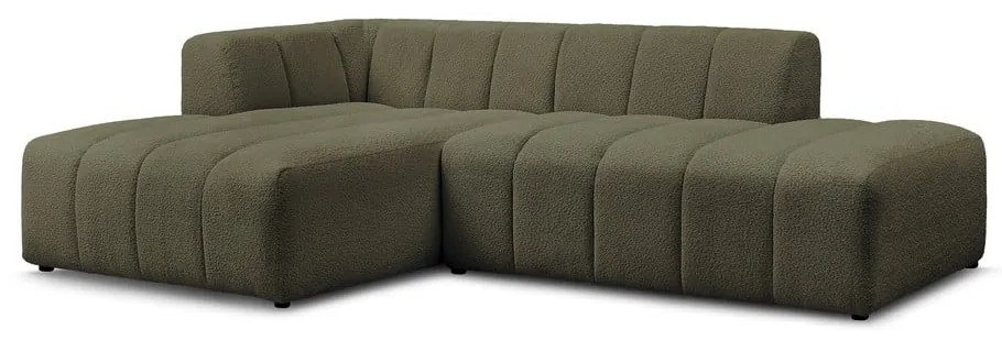 Zielony narożnik z materiału bouclé (lewostronny/z szezlongiem) Annecy – Bobochic Paris