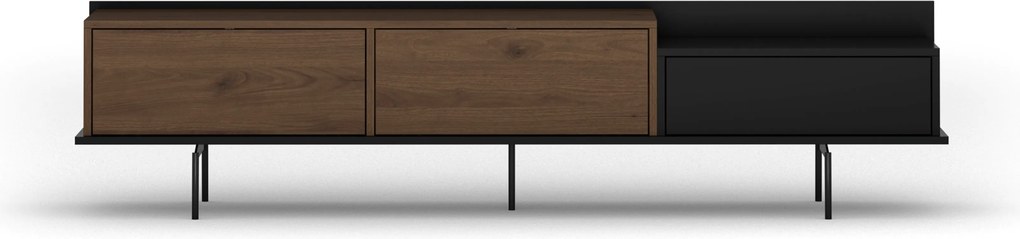 Szafka RTV Zenar 200 cm z metalowymi nogami i szufladą - orzech elegant / czarny
