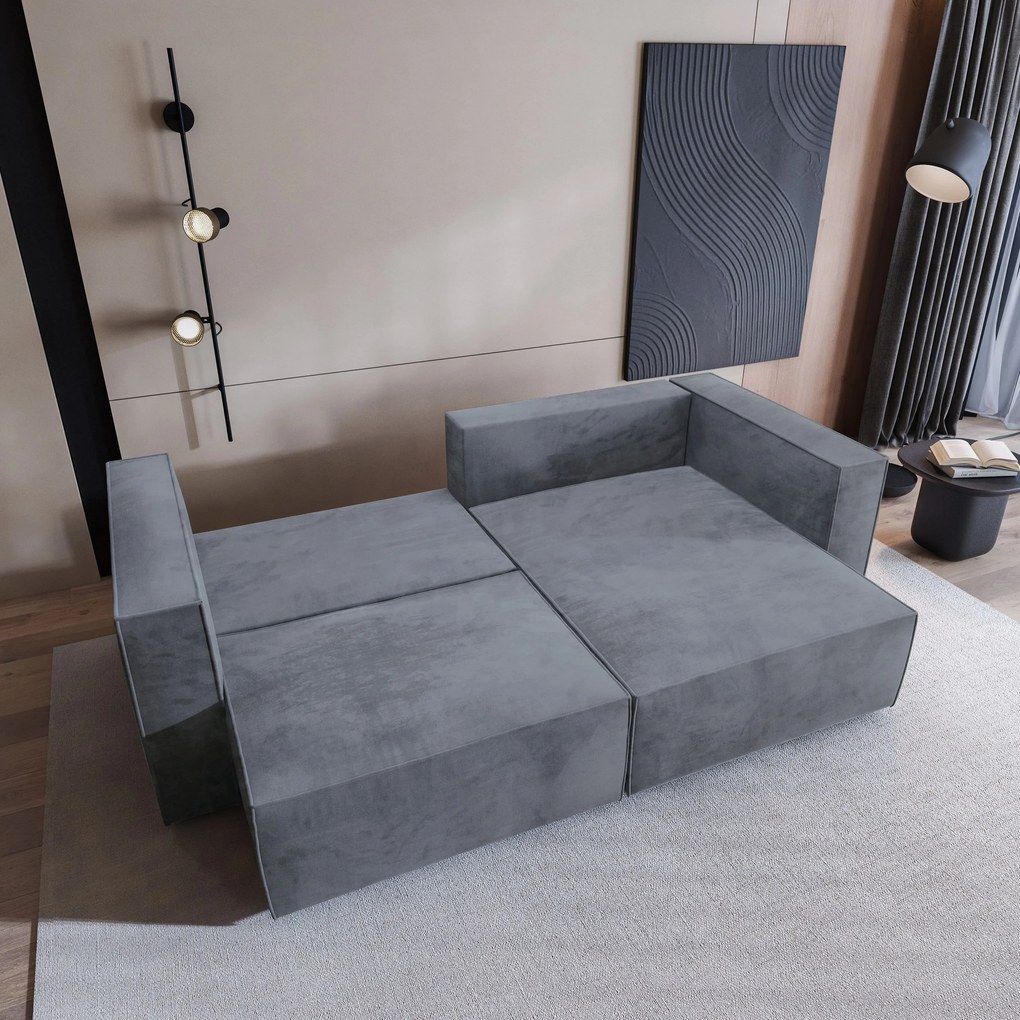 Masseno Narożnik NERIO z funkcją spania i pojemnikiem na pościel Narozniki L, Rozkładana sofa - Szary, MONOLITH 85