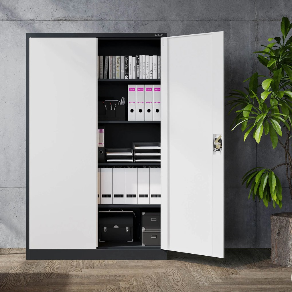 Szafa biurowa metalowa na akta antracytowo-biała JAN II, 1150 x 1850 x 400 mm