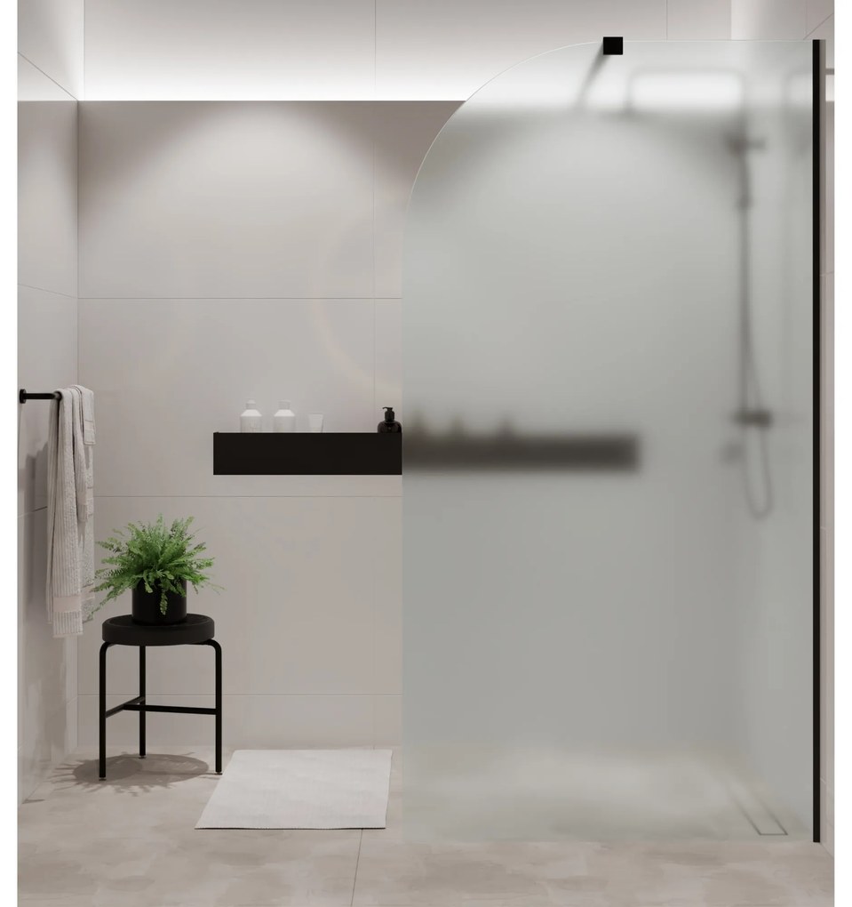 Ścianka prysznicowa Walk-in szkło satynowe matowe półokrągła 8 mm MOLIS Satin Moon MASSI | różne rozmiary : Kolor profili kabiny - chrom / srebrny, Szerokość ścianki - 70 cm, Typ montażu - WALK in FIX (Do ściany)