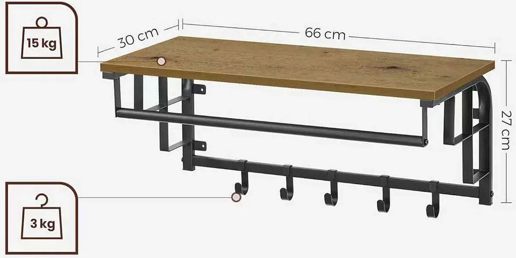 Półka ścienna z wieszakami na ubrania dąb artisan - Tocador 6X