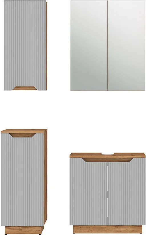 Zestaw mebli łazienkowych dąb/szary w paski 59.8x32x62.1 lotta