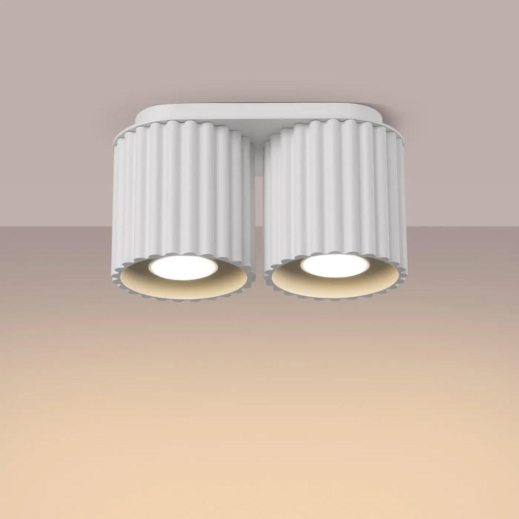 Plafon dwupunktowy AURA 2 biały GU10 ryflowany SOLLUX  LIGHTING