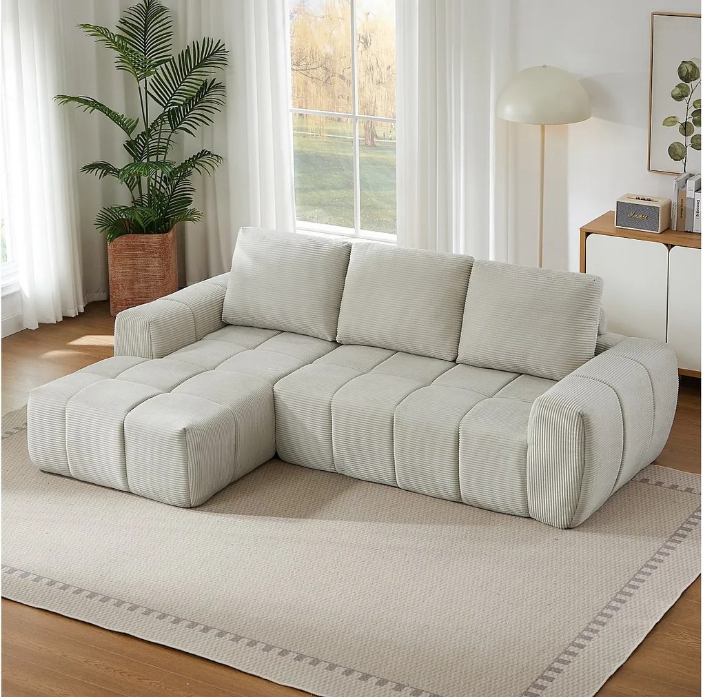 4-osobowa sofa narożna z wyjmowanymi poduszkami, ze sztruksu, beżowa