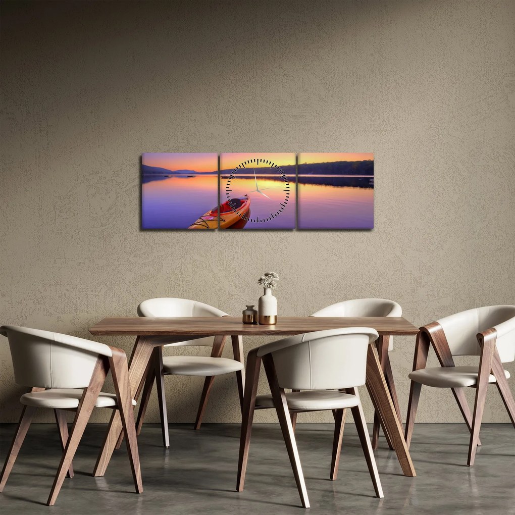 Obraz - Kajak na jeziorze (z zegarem) (90x30 cm)