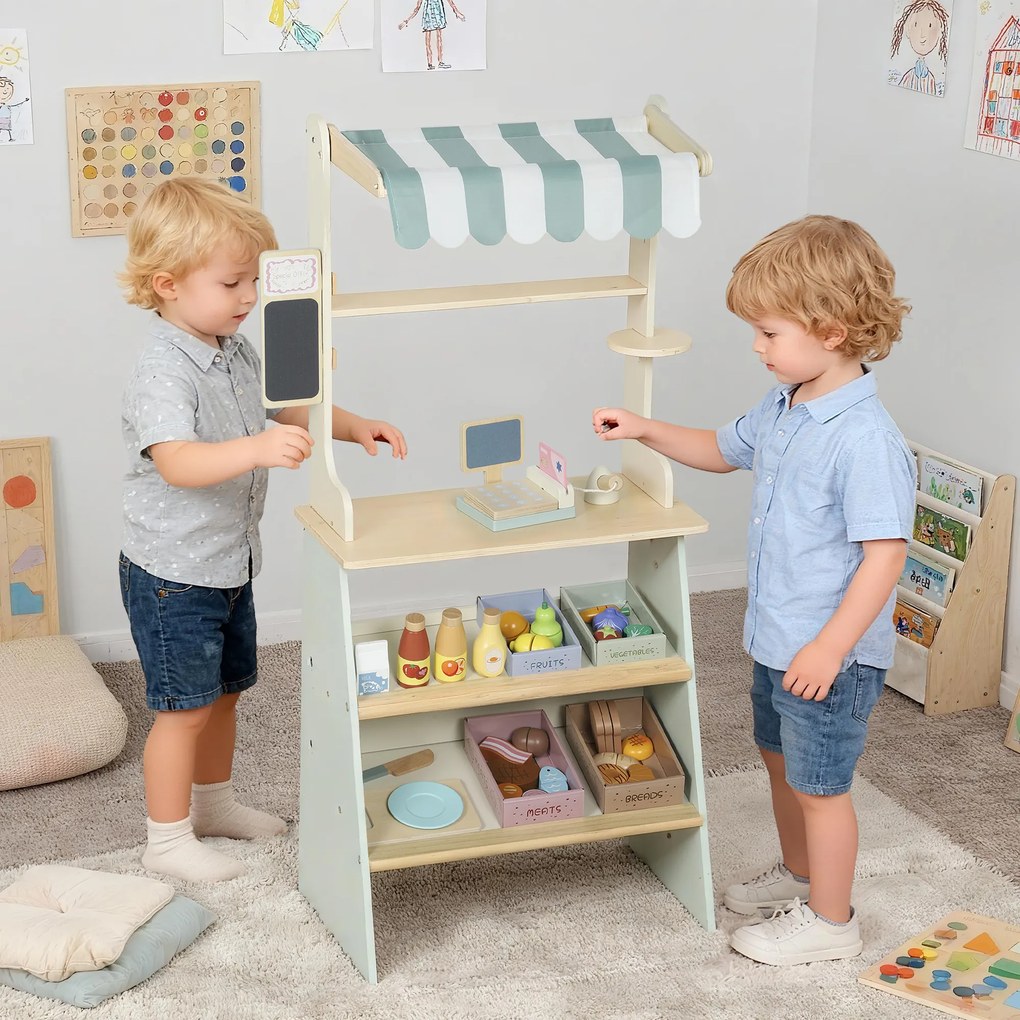 AIYAPLAY Stoisko supermarketowe dla dzieci, kasa do zabawy, 34 akcesoria, MDF, zielony