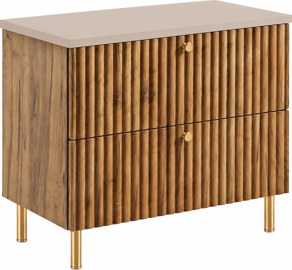 Szafka łazienkowa stojąca z blatem 80, dąb craft złoty + blat kaszmir, uchwyty w trzech kolorach, nogi złote, 80 x 44,4 x 73,6 cm