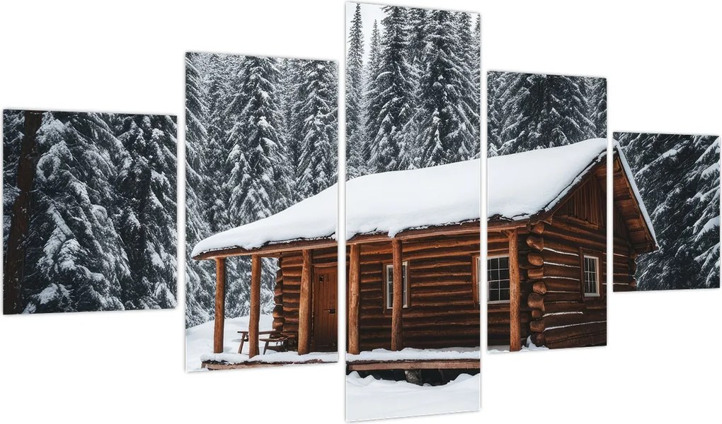 Obraz - Pokryta śniegiem chata (125x70 cm)