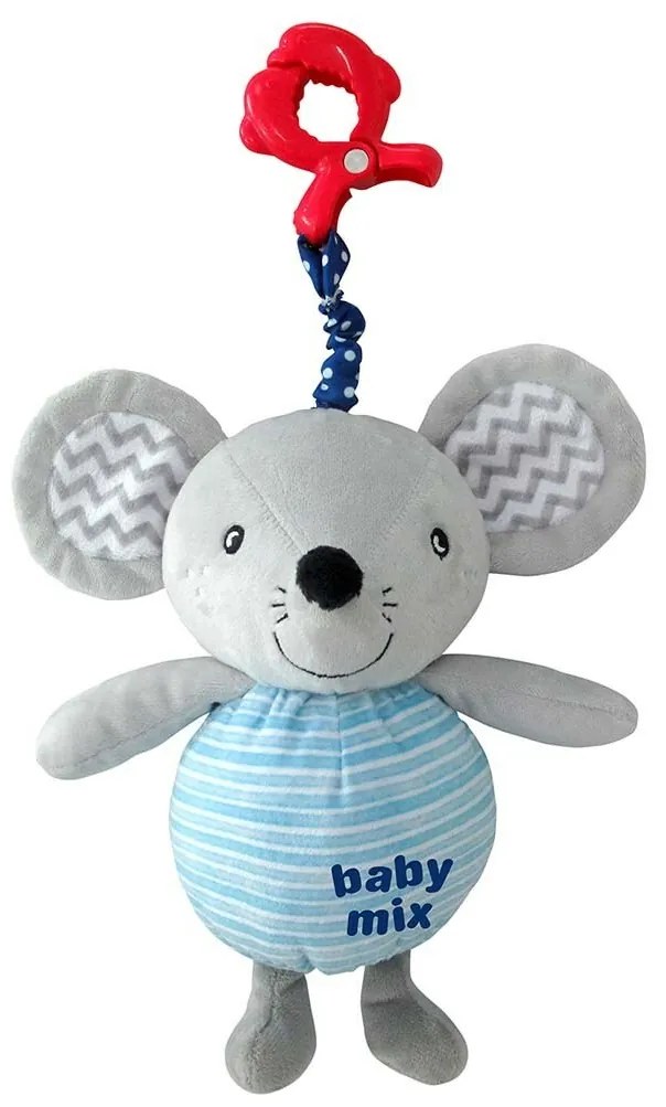 Baby Mix Pluszowa zabawka dla dzieci z mechanizmemmuzycznym i klipsem Myszka, 24 cm