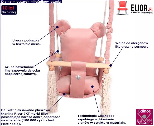 Różowa huśtawka miś dla dziewczynki - Endo