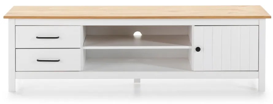 Biała szafka pod TV z litego drewna sosnowego 158x47 cm Miranda – Marckeric