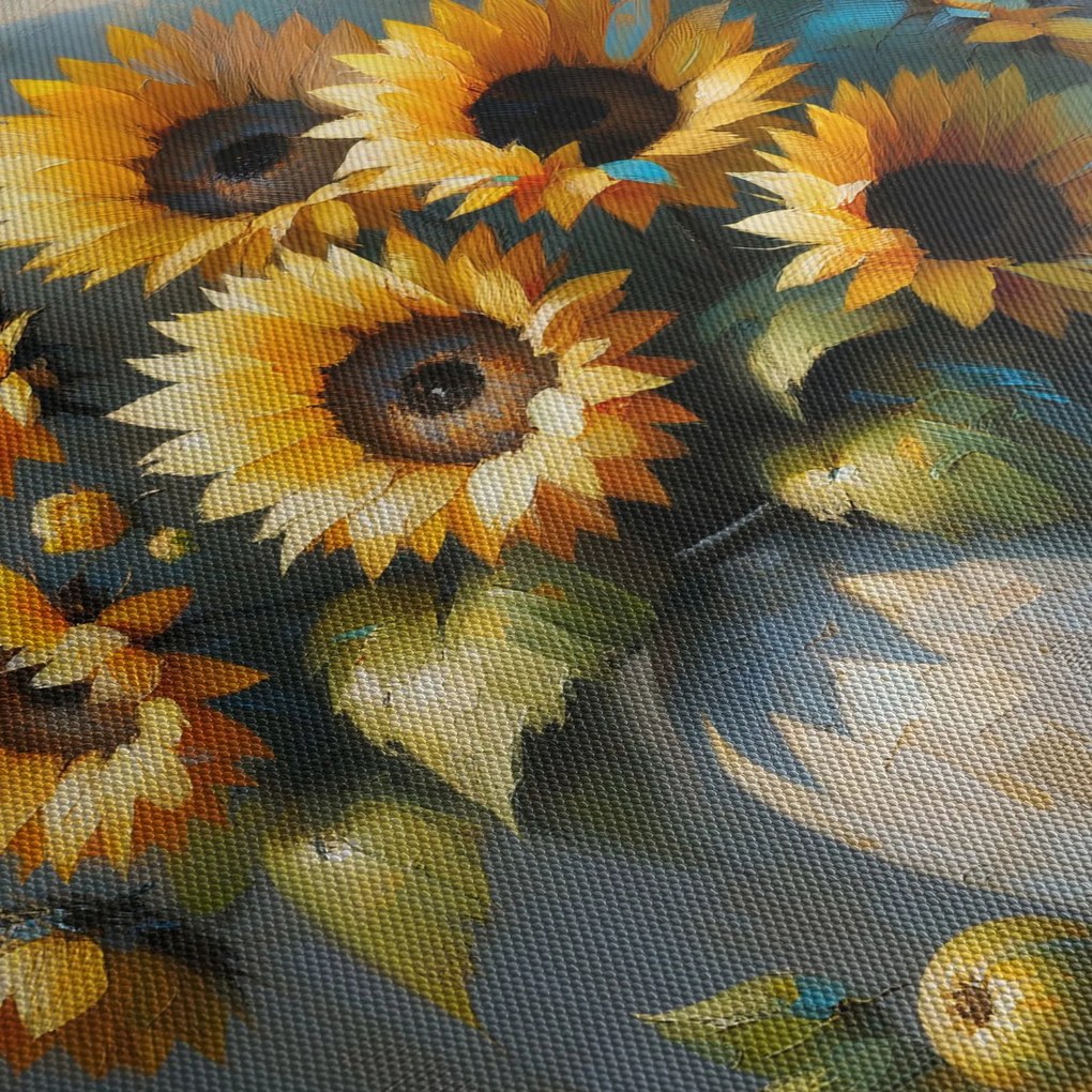 Obraz – Wazon ze słonecznikami (z zegarem) (90x30 cm)