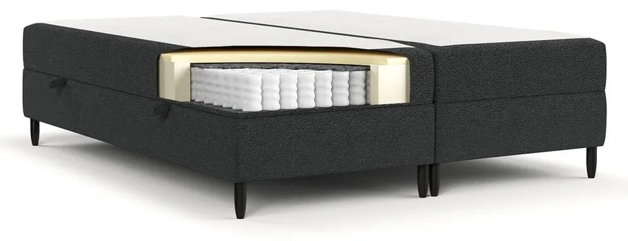 Ciemnoszare łóżko boxspring ze schowkiem 140x200 cm Malte – Maison de Rêve