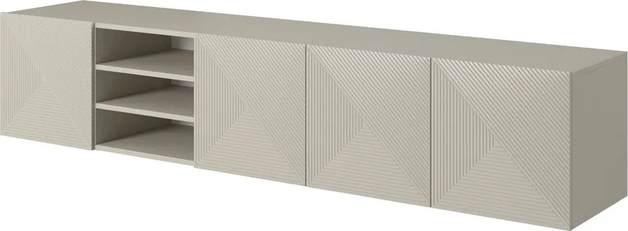 Szafka RTV wisząca Asha 200 cm z ryflowanym frontem i wnęką - kaszmir