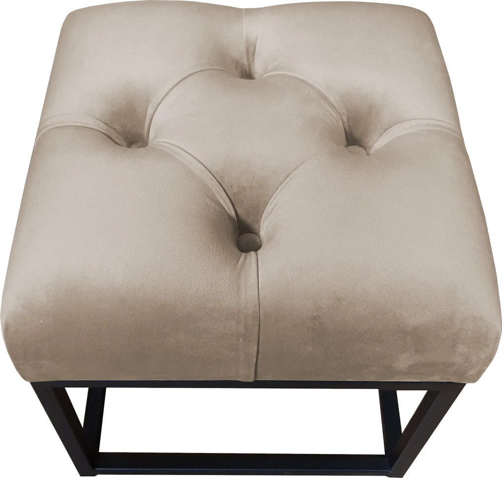 Pufa CHESTERFIELD tkanina Welur loft ławka podnóżek metal : Kolor Stelaża - Czarny , Kolor tkaniny - VELVET - MG09, Typ tkaniny - Velvet