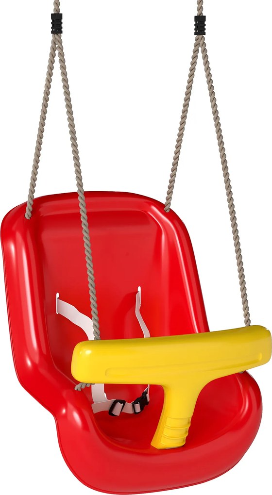 AIYAPLAY Regulowana huśtawka dla niemowląt, rosnąca z dzieckiem — siedzisko z oparciem i barierką bezpieczeństwa, dla dzieci 9-36 miesięcy, Czerwony | Aosom PL