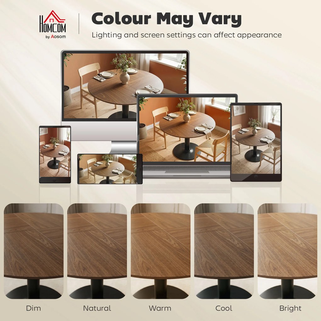 HOMCOM Okrągły stół dla 6 osób, 110 cm Nowoczesny stół kuchenny z podstawą do salonu, Brązowe usłojenie drewna | Aosom PL